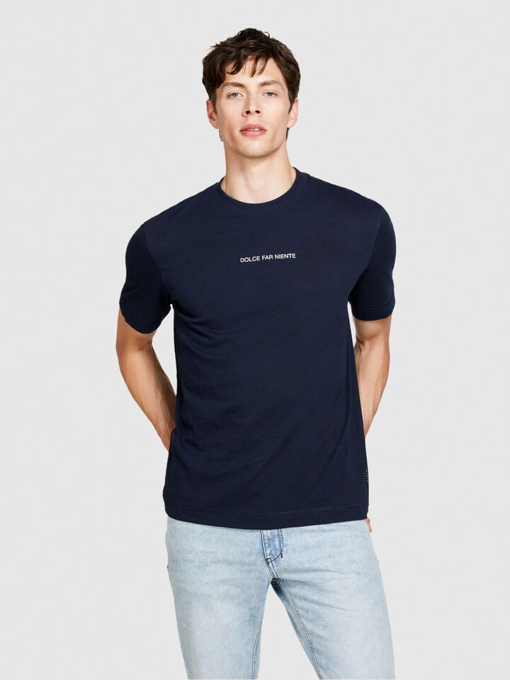 T-shirt with print in organic cotton - men's short sleeve t-shirts - Dark Blue | Sisley image number 4